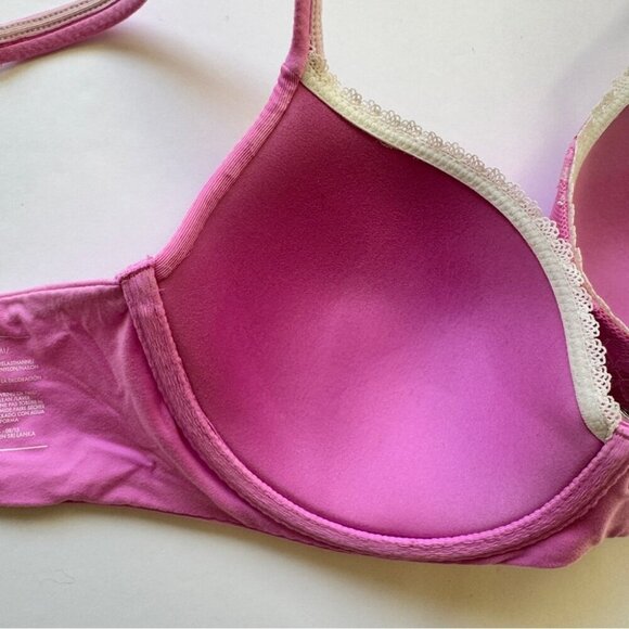 Victoria's Secret Bra Body By Victoria Lined Demi Pink Metallic Lace Bow Sz 36C - Picture 7 of 11